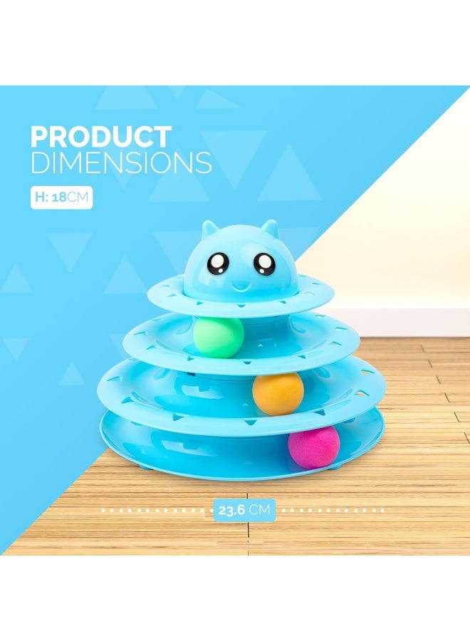 لعبة كرة دوارة تفاعلية للقطط - مسار مرح ثلاثي المستويات مع 3 كرات ملونة | لعبة ألغاز متينة من مادة ABS للقطط للتمرين والتحفيز الذهني - Image 2